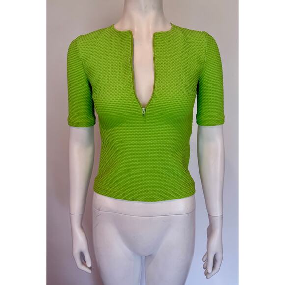 S/S 1996 Gucci by Tom Ford Lime Green Textured Bodycon T-Shirt Top - Picture 1 of 9